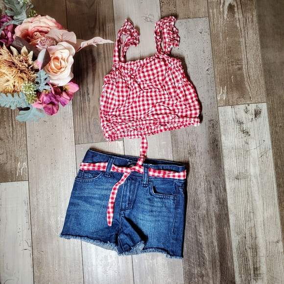 The Children's Place Girls Size 4/5 2 Pc Matching Outfit EUC Blue Red - Picture 1 of 15
